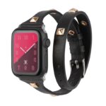 By Tech-Tok Genuine Double Loop Leather Band for Apple Watch 41MM- Black
