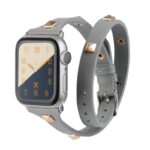 By Tech-Tok Genuine Double Loop Leather Band for Apple Watch 41MM- Grey