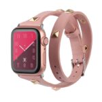 By Tech-Tok Genuine Double Loop Leather Band for Apple Watch 41MM- Pink