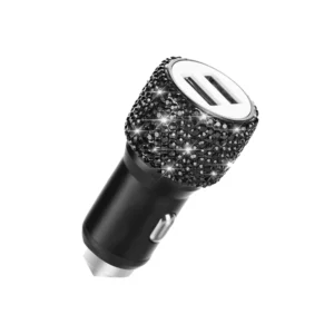 USB Charging Car Adapter, USB Adapter Car Decoration Car Interior Accessory Sparkling Stylish - Black Charger