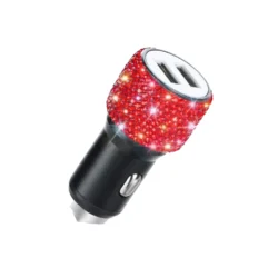 USB Charging Car Adapter, USB Adapter Car Decoration Car Interior Accessory Sparkling Stylish - Red Charger