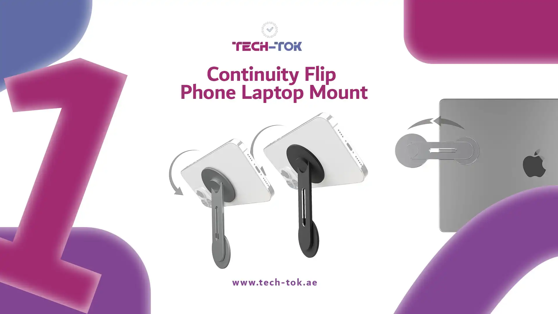 Continuity Flip iPhone Laptop Mount, Slim Magnetic Phone Holder Swivels 180° for Laptops and Monitors, Adjustable Magnetic Arm | Tech-Tok | UAE