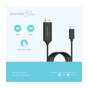 Porodo Blue Type-C To HDMI Ultra HD Cable (2M)