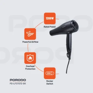 Porodo Lifestyle 1200W Hair Dryer 1.8M Cable - Black